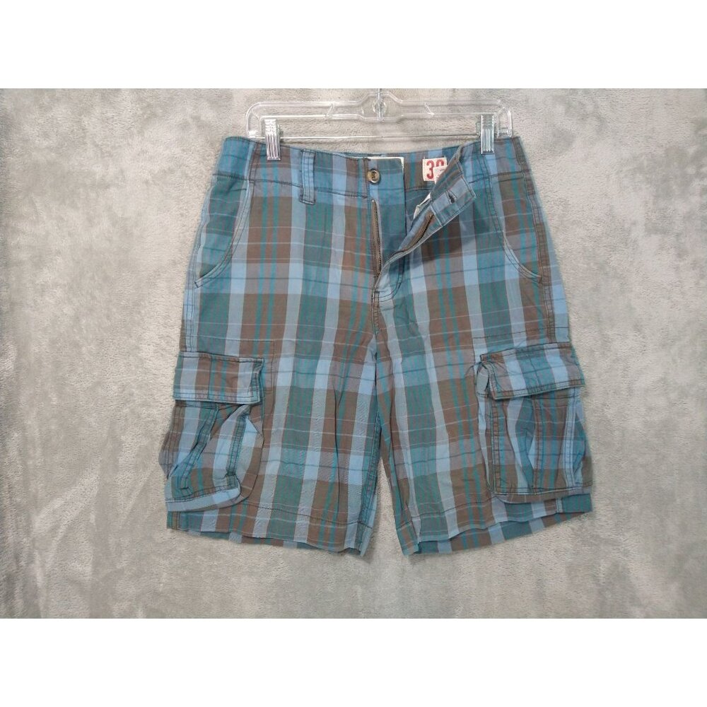 Mossimo Shorts Mens 30 Blue Plaid Cargo Baggy Y2K Vintage Skate Grunge Cotton